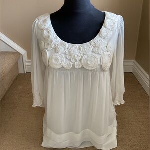 ECI White Floral Appliqué Blouse